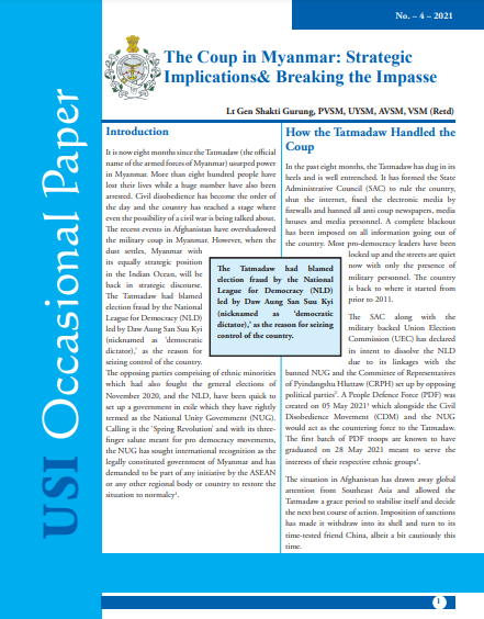 The Coup in Myanmar: Strategic Implications& Breaking the Impasse Vol No.4  2021